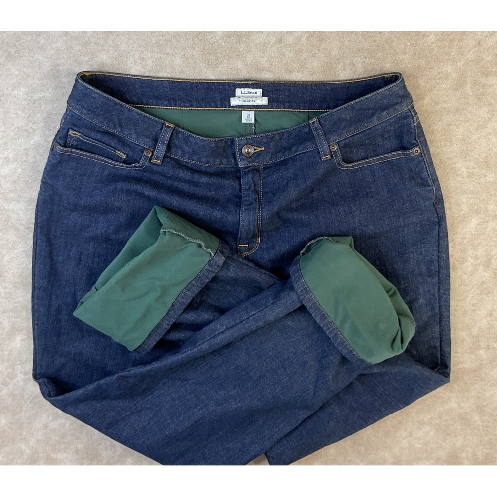 Vintage LL Bean Fleece Lined Jeans Womens Sz 18 Classic Straight Leg Blue Denim
